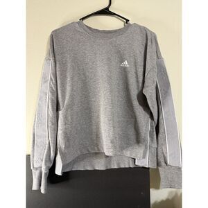Adidas Sweatshirt Womens Small Heather Gray Logo Split Hem Crewneck Pullover S
